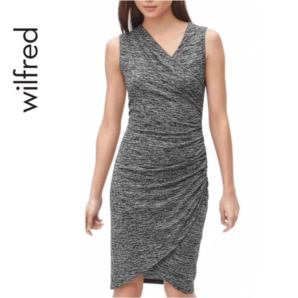 XS Wilfred Free Izidora Grey Asymmetrical Faux Wrap Dress